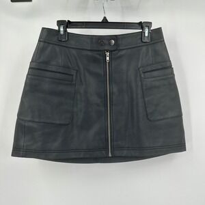 Free People Womens Minimalist Faux Leather Mini Skirt Size 8 Edgy Utility Black